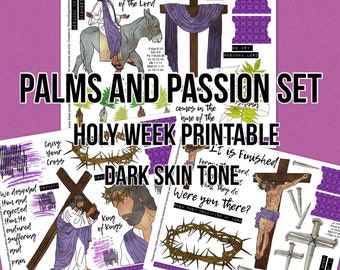 Palms and Passion Dark Skin Tone, Easter, Holy Week, beautifulgoodnews, bible journaling, traceable, printable, faith, christian, art