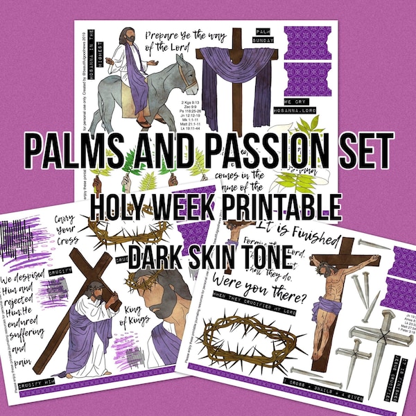 Palms and Passion Dark Skin Tone, Easter, Holy Week, beautifulgoodnews, bible journaling, traceable, printable, faith, christian, art