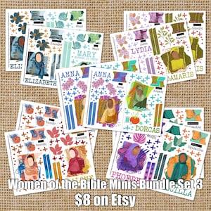 Women of the Bible Minis Bundle Set 3, beautifulgoodnews, bible journaling, traceable, printable, faith, christian, sticker, art