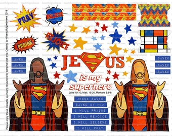 Jesus is my superhero, bible journaling, traceable, printable, faith, christian, sticker, art