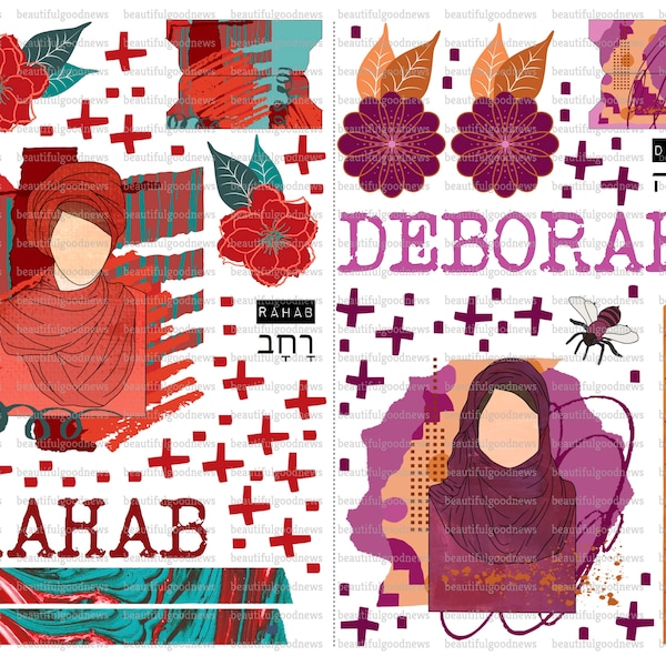 Women of the Bible Minis 6, Rahab and Deborah, beautifulgoodnews, bible journaling, traceable, printable, faith, christian, sticker, art