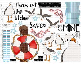 Lifeline, Seagulls, beautifulgoodnews, bible journaling, traceable, printable, faith, christian, sticker, art