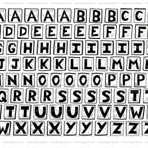 Stamped Alpha, beautifulgoodnews, black, upper case, lower case