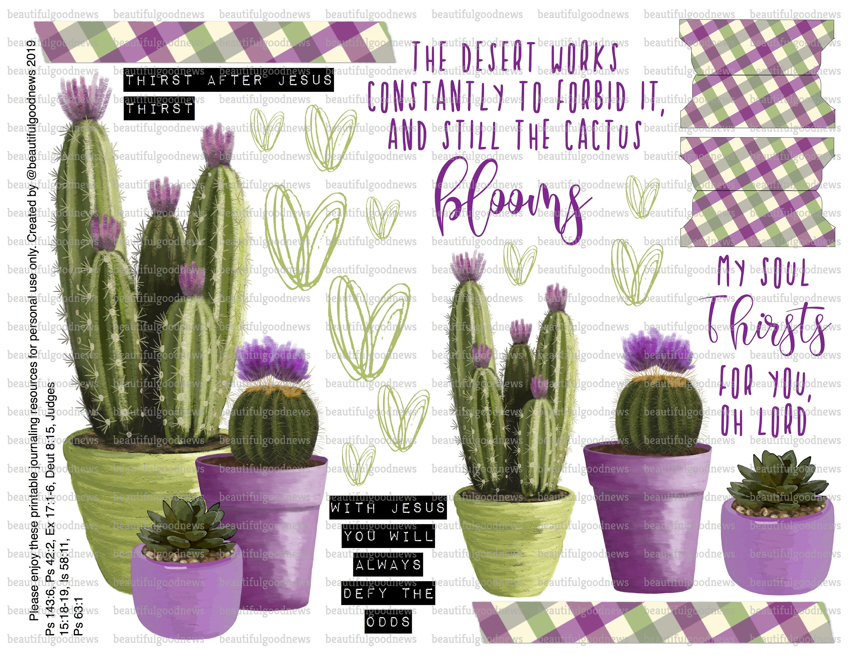 Blooms in the Desert, beautifulgoodnews, Cactus, Cacti, bible journaling, traceable, printable, faith, christian, sticker, art