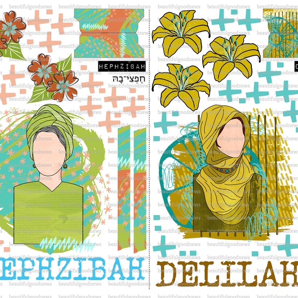 Women of the Bible Minis 24, Hephzibah and Delilah, beautifulgoodnews, bible journaling, printable, faith, christian