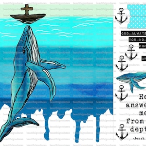Jonah, Jonah and the whale, beautifulgoodnews,bible journaling, traceable, printable, faith, christian, sticker, art image 1