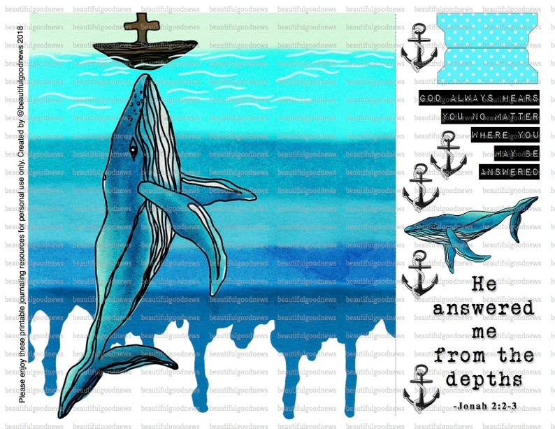 Jonah, Jonah and the whale, beautifulgoodnews,bible journaling, traceable, printable, faith, christian, sticker, art image 1