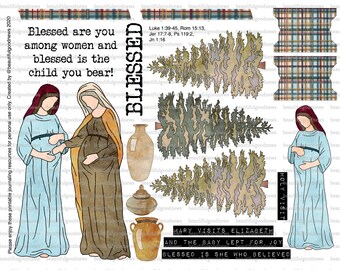 Mary Visits Elizabeth, Christmas, beautifulgoodnews, bible journaling, printable, faith, christian, sticker, art