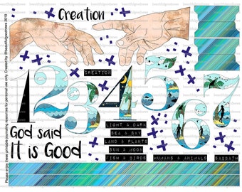Creation, beautifulgoodnews, bible journaling, traceable, printable, faith, christian, sticker, art