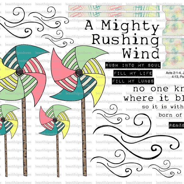 Mighty Rushing Wind, Pentecost, beautifulgoodnews, bible journaling, traceable, printable, faith, christian, sticker, art