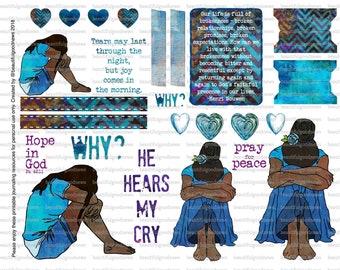 Verdriet, vrouw, depressie, verlies, vrede, hoop op God, bible journaling, traceerbaar, afdrukbaar, geloof, christelijk, sticker, kunst