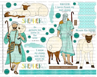 Zijn schapen, goede herder, bijbeljournaal, traceerbaar, afdrukbaar, geloof, christelijk, sticker, kunst