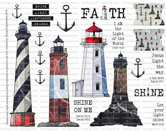 Lighthouse, bible journaling, traceable, printable, faith, christian, sticker, art