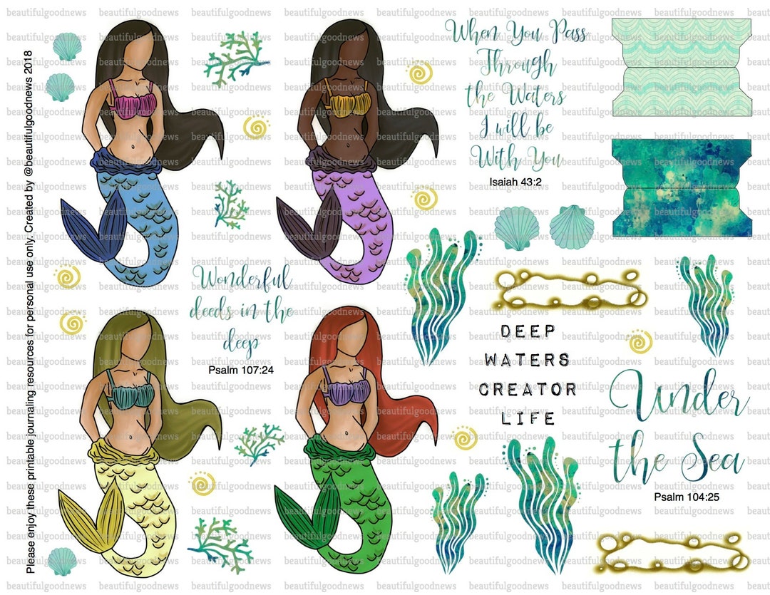 Under the Sea, Mermaid, Bible Journaling, Traceable, Printable, Faith, Christian, Sticker, Art ...