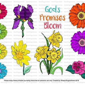 Flores de primavera, flores de fe, crecer en gracia, diario bíblico, rastreable, imprimible, arte, fe, cristiano