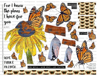 Butterfly Hope, Jeremiah 29, beautifulgoodnews, bible journaling, traceable, printable, faith, christian, sticker, art