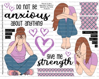 Anxiety, Worry, Depression, Grief, bible journaling, traceable, printable, faith, christian, sticker, art