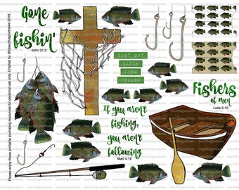 Gegaan met vissen, Fishers of Men, bijbeljournaling, traceerbaar, afdrukbaar, geloof, christelijk, sticker, kunst