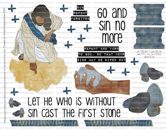 Writing in the Sand, Jesus and the Adulterous Woman, beautifulgoodnews, bible journaling, printable, faith, christian, sticker, art