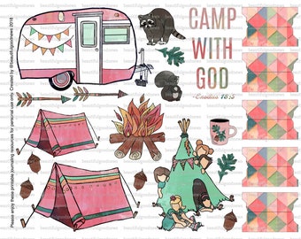 Camp with God, camping, bible journaling, traceable, printable, faith, christian, sticker, art