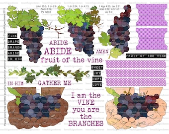The Vine, Grapes, Beautifulgoodnews, bible journaling, traceable, printable, faith, christian, sticker, art