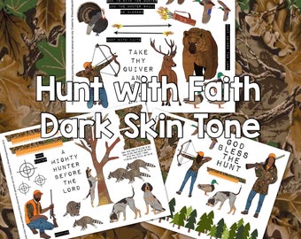 Hunt with Faith Dark Skin Tone, Hunting, beautifulgoodnews, bible journaling, traceable, printable, faith, christian, sticker, art