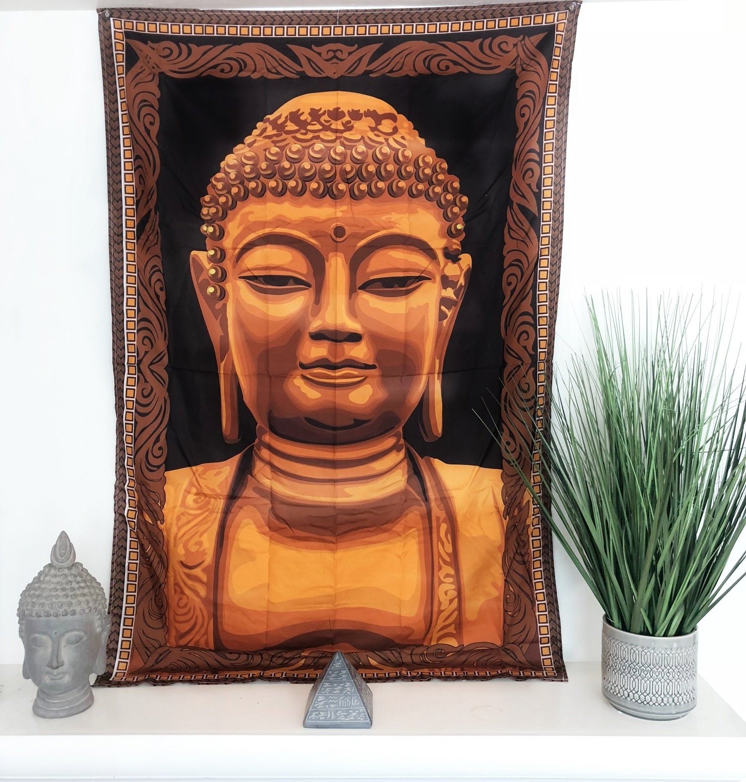 Zen Buddha Wall Hanging Tapestry Gold Large 50 x 34 inches Etsy