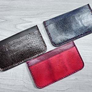Real Water Snake Skin combined with Cow Leather Cardholder, Handmade