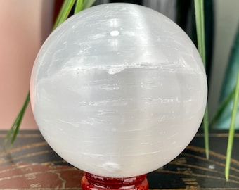 Large Selenite Sphere - Stand Included, Selenite Sphere, Selenite Crystal, Crystal Ball, Healing Crystals and Stones, Satin Spar, #1