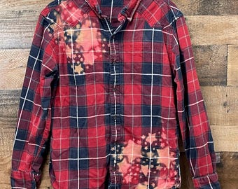 Bleached Stars Flannel Shirt / Red Navy Blue / Large