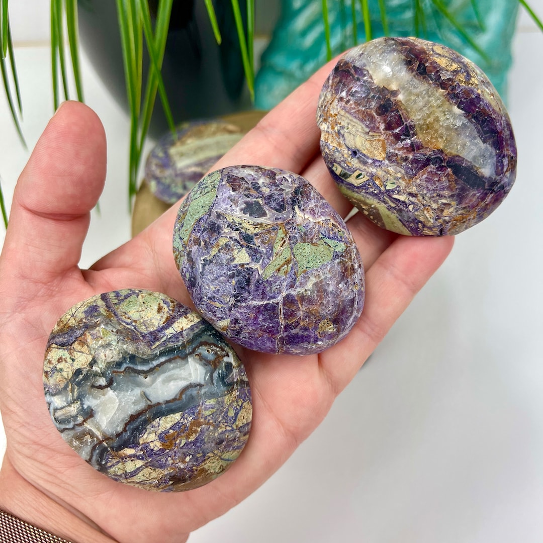 Purple Brecciated Jasper Palmstones, Jasper Crystal Palm Stones