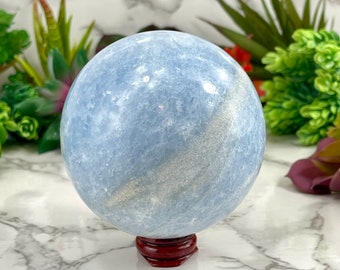 Large Blue Calcite Crystal Sphere, 80 mm, Stand Included, Blue Calcite Sphere, Blue Calcite Crystal Ball, Blue Calcite Crystal, Crystals #2