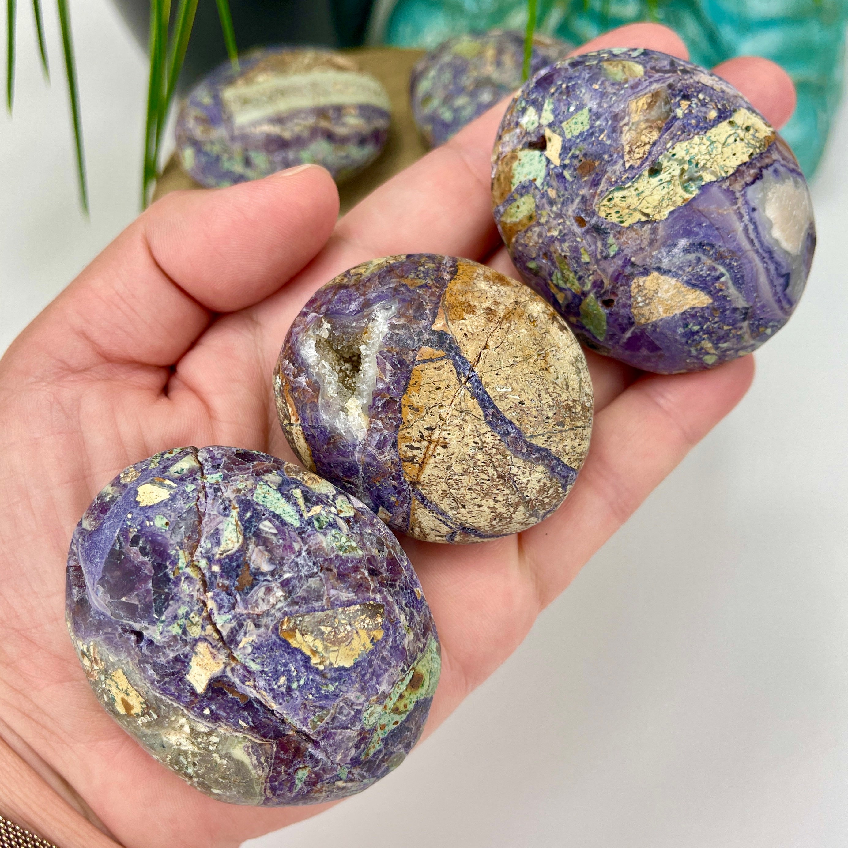 Purple Brecciated Jasper Palmstones, Jasper Crystal Palm Stones