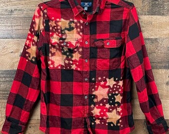 Bleached Stars Flannel Shirt / Red Black / Small