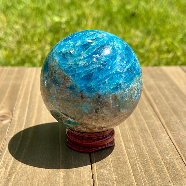 Blue Apatite Sphere With Stand, Blue Apatite Sphere, Apatite Crystal Sphere, Blue Apatite Stone, Sphere, Orb, Crystal Ball (A130)