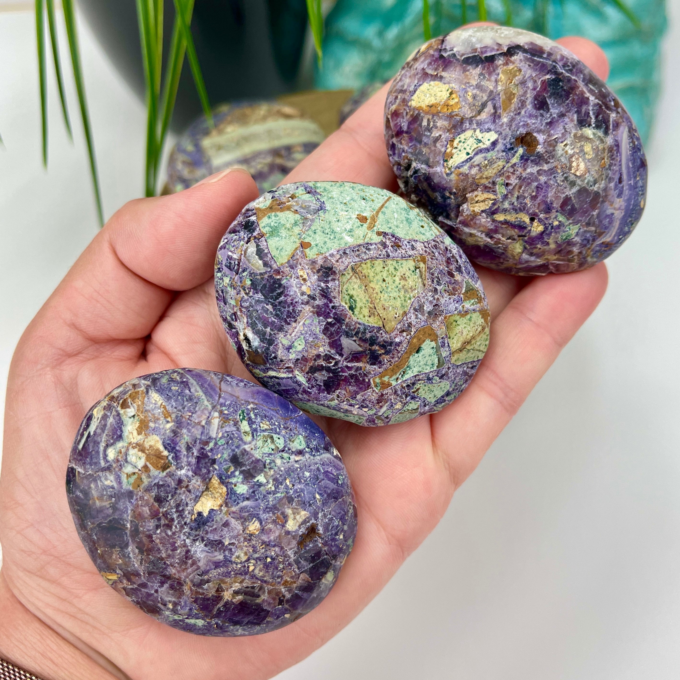 Purple Brecciated Jasper Palmstones, Jasper Crystal Palm Stones