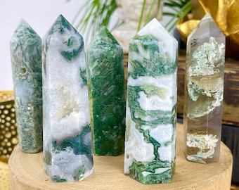 Moss Agate Crystal Towers, Moss Agate Crystal Points, Moss Agate Crystals, Tree Agate, Mocha Stone