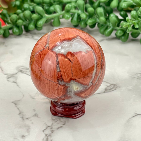 Poppy Jasper Sphere - Stand Included, 53 mm, Poppy Jasper Sphere, Poppy Jasper Stone, Crystal Sphere, Morgan Hill Poppy Jasper Crystal, #1