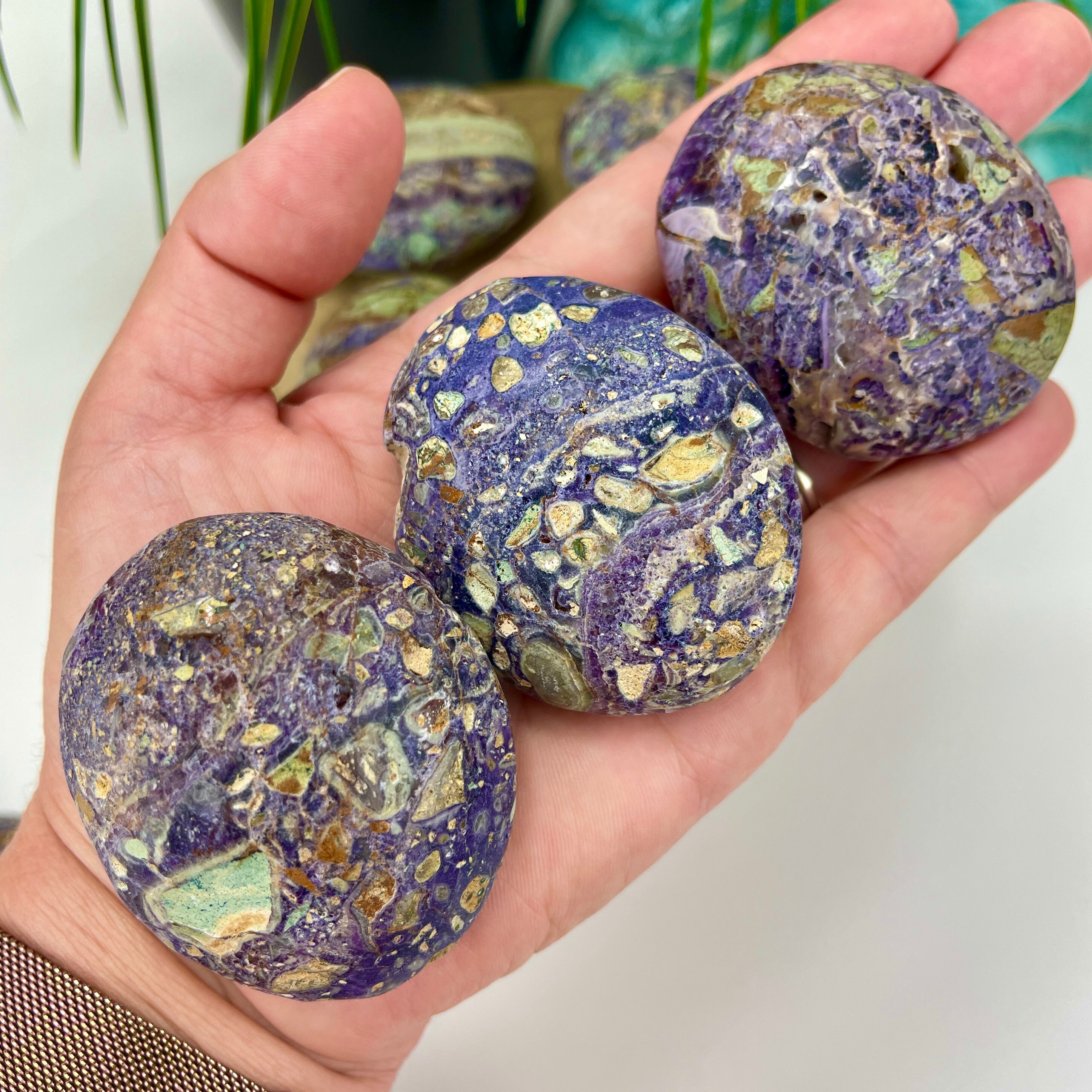 Purple Brecciated Jasper Palmstones, Jasper Crystal Palm Stones