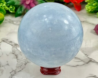 Large Blue Calcite Crystal Sphere, 76 mm, Stand Included, Blue Calcite Sphere, Blue Calcite Crystal Ball, Blue Calcite Crystal, Crystals #4