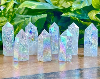 Small Angel Aura Crackle Quartz Towers, Angel Aura Crackle Quartz Points, Aura Fire & Ice Crackle Quartz Points, Crystal Towers