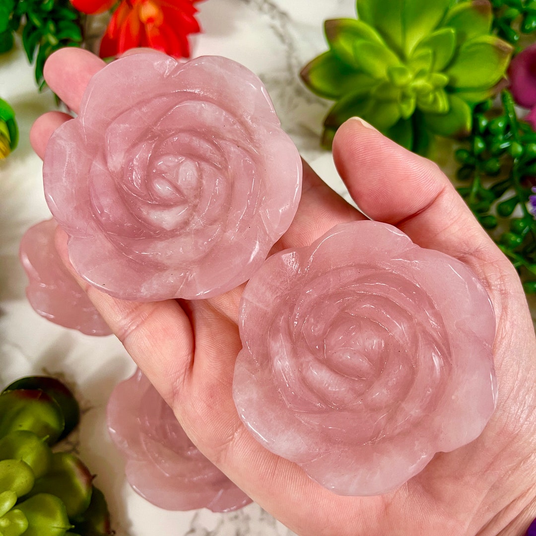 Large Rose Quartz Flower Rose Quartz Crystal Flower Carving Etsy