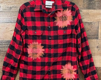 Bleached Sunflower Flannel Shirt / Red Black / Medium