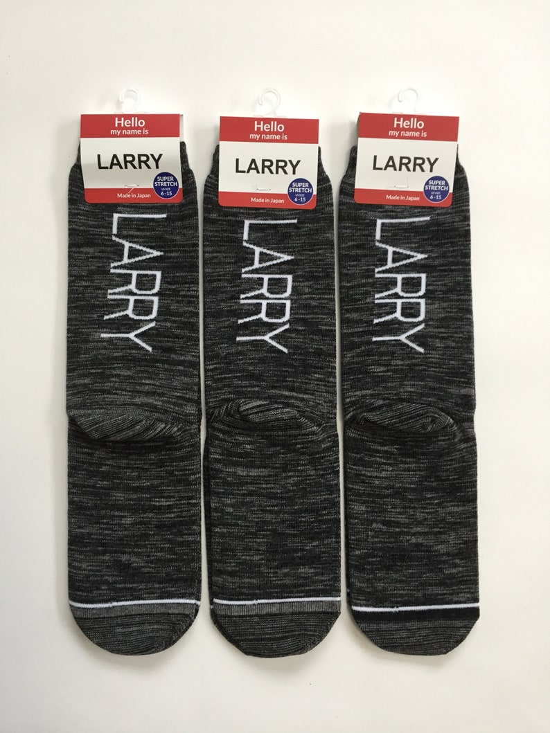 Dad Socks 3 Pairs of LARRY SOCKS Grandpa Socks Personalized Gift Socks for Men Groomsmen Socks Black Heather| Made in Japan