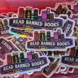 READ BANNED BOOKS waterproof sticker decal for water bottle laptop phone case Kindle etc