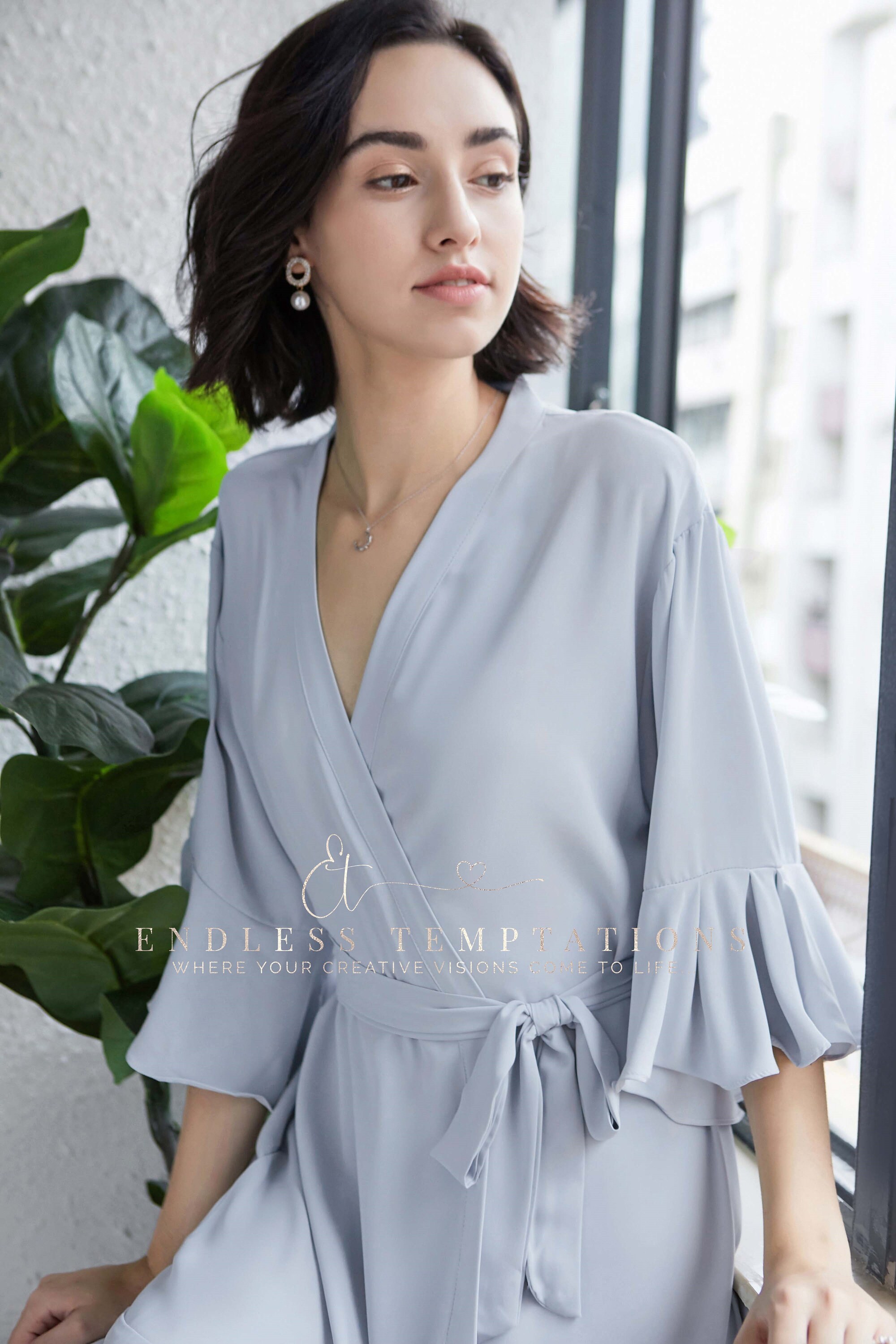 PLAIN DUSTY BLUE Ruffle Lace Robe Bridesmaid Gifts Chiffon Etsy Canada