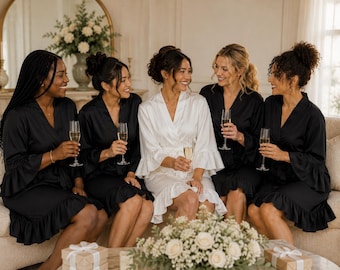 Matte Satin Ruffle Robe –  Bridesmaid Robe | Bride Getting Ready | Bridal Party Gift