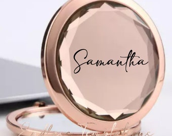 Customized Rose Gold Crystal Compact Mirror / Bridesmaid / Gift /  Rose Gold / Bride / Mothers Day / Birthday / Personalized