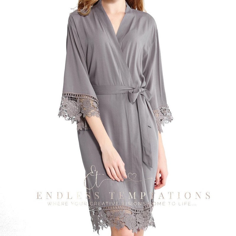 GREY Cotton Lace Robe Bride Bridesmaids bridal robe brides Etsy