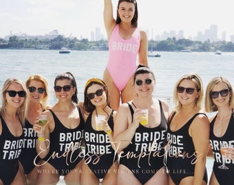 Personalized Open Back Swimsuit - Bride Bathing Suits / Bridesmaids / Custom / Birthday / Bachelorette / Party / Celebration